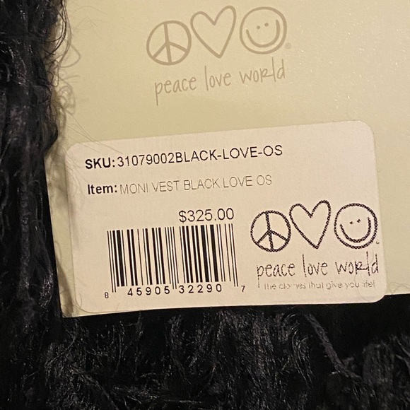 Peace Love World Elegant Moni Black Vest | Shaggy Reversible Vest NWT 0ne Size - Picture 12 of 14